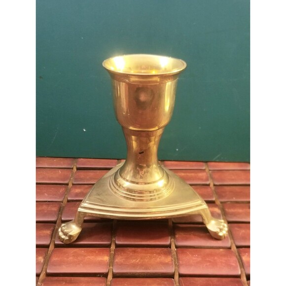 Vintage Clawfoot Candlestick Candle Holder Solid Brass Shield Shaped Base - Picture 2 of 5